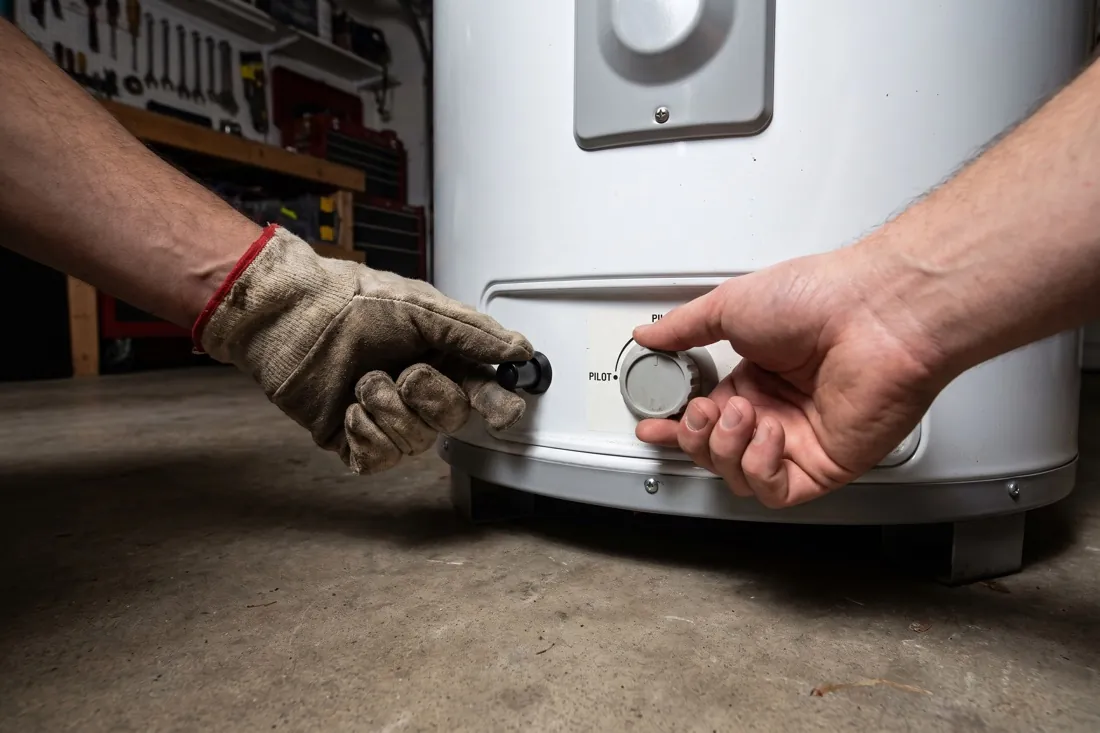 Pressing the push-button igniter while holding the knob on PILOT