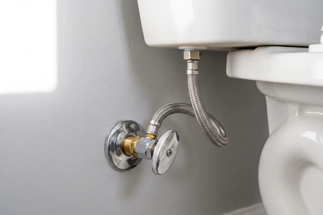 The supply shutoff, behind the toilet